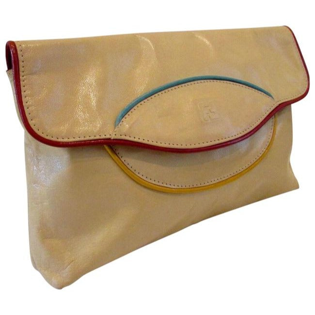 Fendi SAS, mod, ivory patent leather, 2way- cross body/clutch w colorful trim
