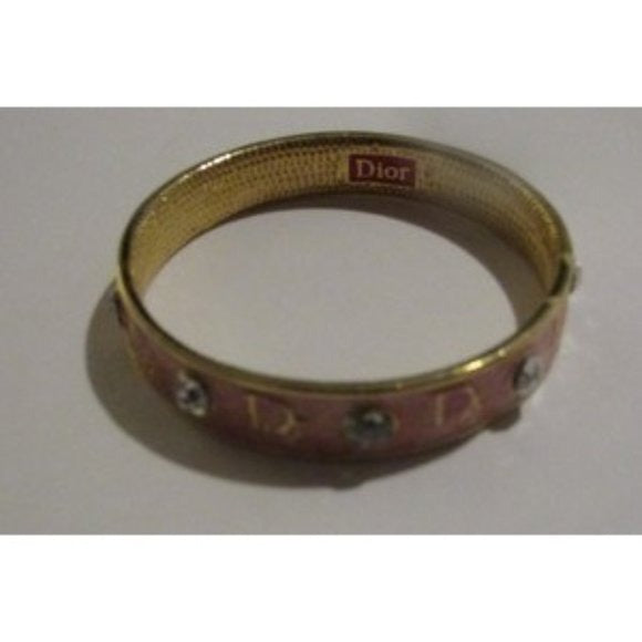 Dior pink enamel bangle bracelet w Swarovski crystals