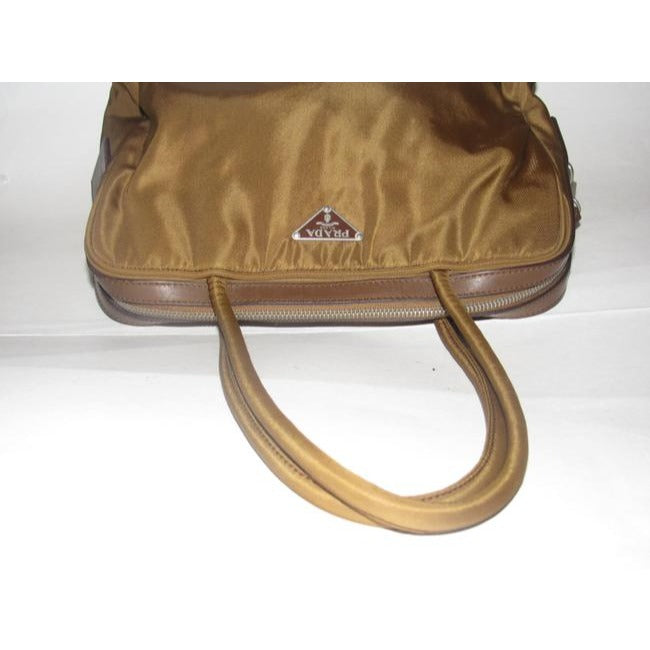 Prada Pursesdesigner Purses Brown Iridescent Nylon And Brown Leather Satchel