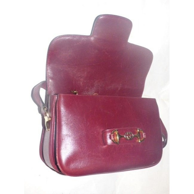 SOLD! Gucci Horsebit W Clasp Burgundy Leather Shoulder Bag