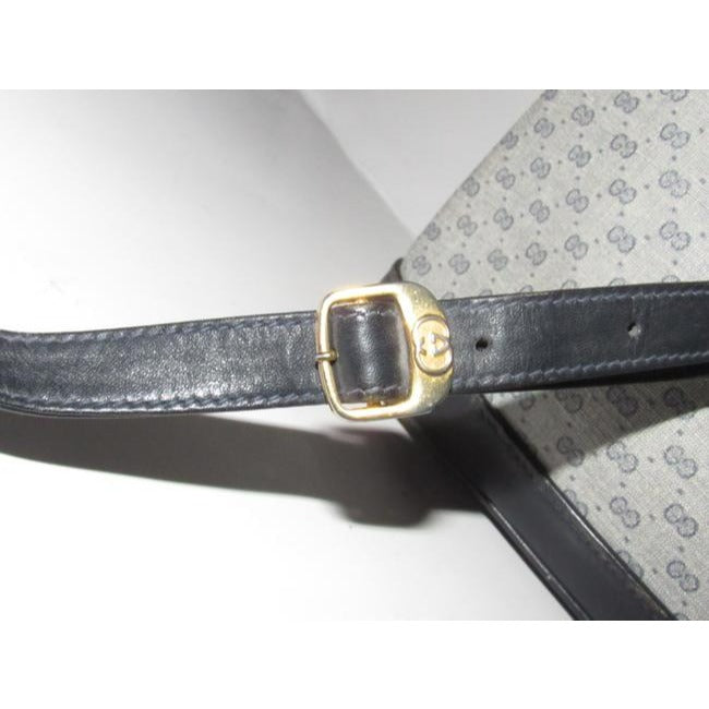 Gucci Vintage Navy Blue Leather And Blue Small G Print Coated Canvas Satchel