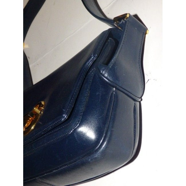 Gucci Vintage Navy Leather Shoulder Bag