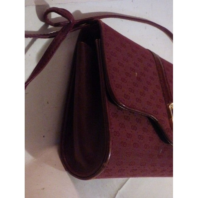 Gucci Vintage Burgundy With Small G Logo Print Canvas Leather Shoulder Bag