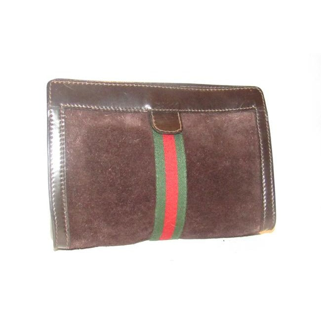 Gucci Vintage Accessory Collection Purses Brown Suede And Leather Clutch