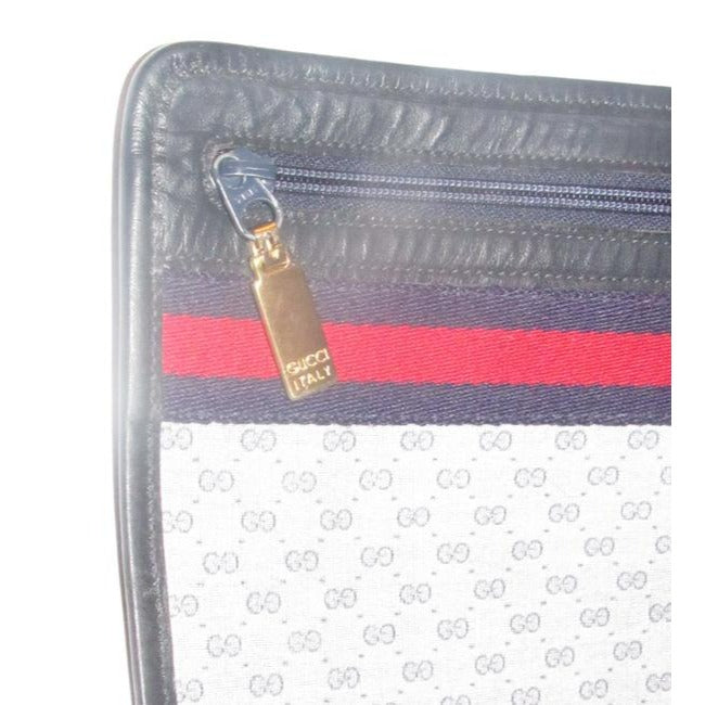 Gucci Early Xl Web Supreme Portfolio Purse Navy Blue Small G Logo Print Coated Canvas And Navy