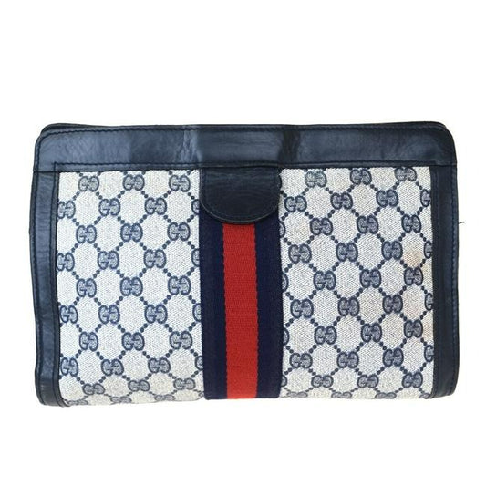 Gucci Guccissima And Navy G Print W Red Blue Leather Coated Canvas Clutch