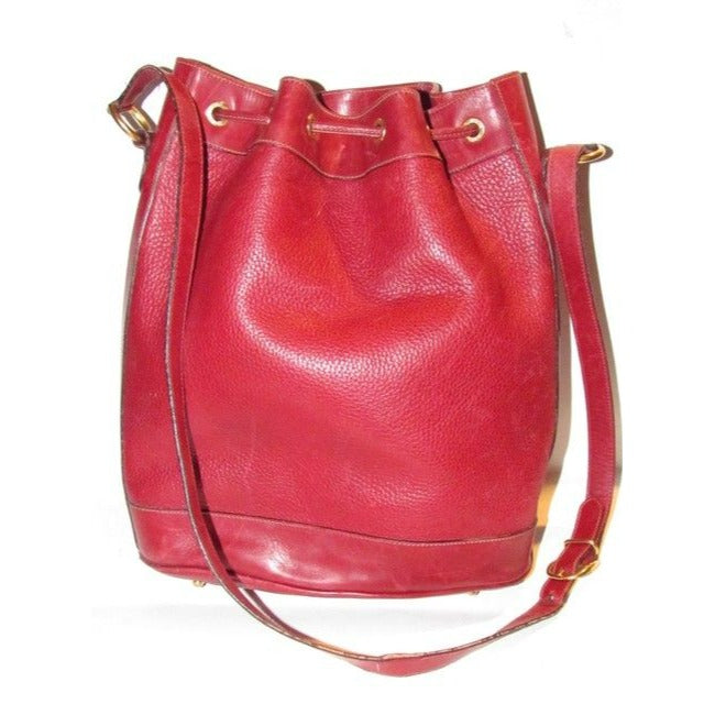 Gucci Xl Bucket Bag W Pebbled Drawstring W Smooth Trim True Red Gold Accents Leather Satchel