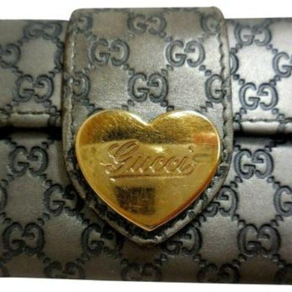 Gucci Silver Micro Guccissima Key Ring Gold Heart