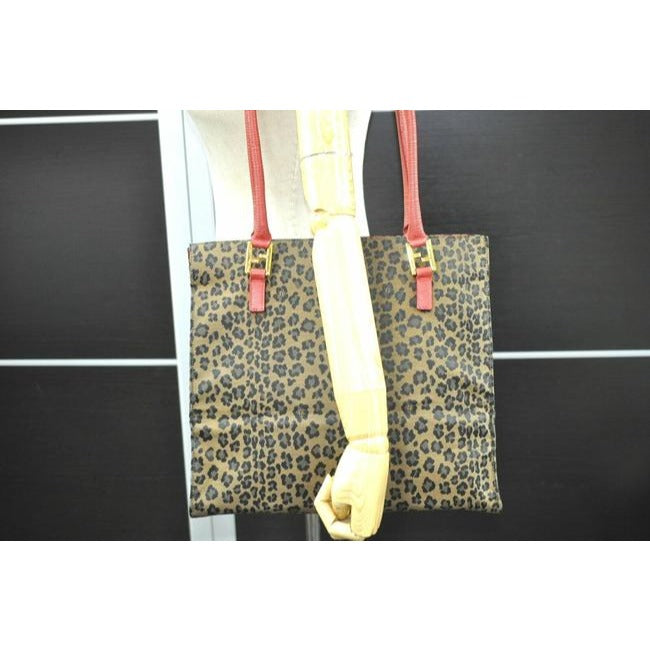Fendi Bag Hobo Xl Limited Edition Style Leopard Print And Red Canvas Leather Tote