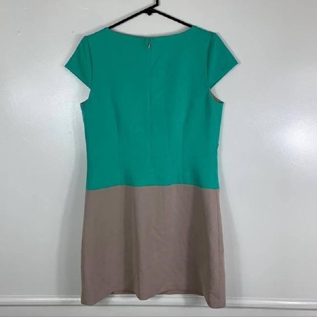 Eliza J Green And Beige Teal Taupe Colorblock Cap Sleeves Short Casual Dress