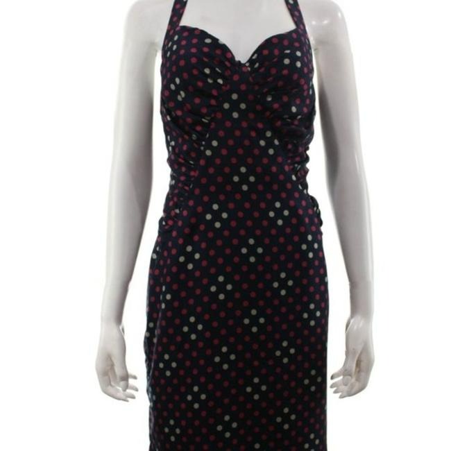 Betsey Johnson Navy White Magenta Polka Dots Mid Length Night Out Dress