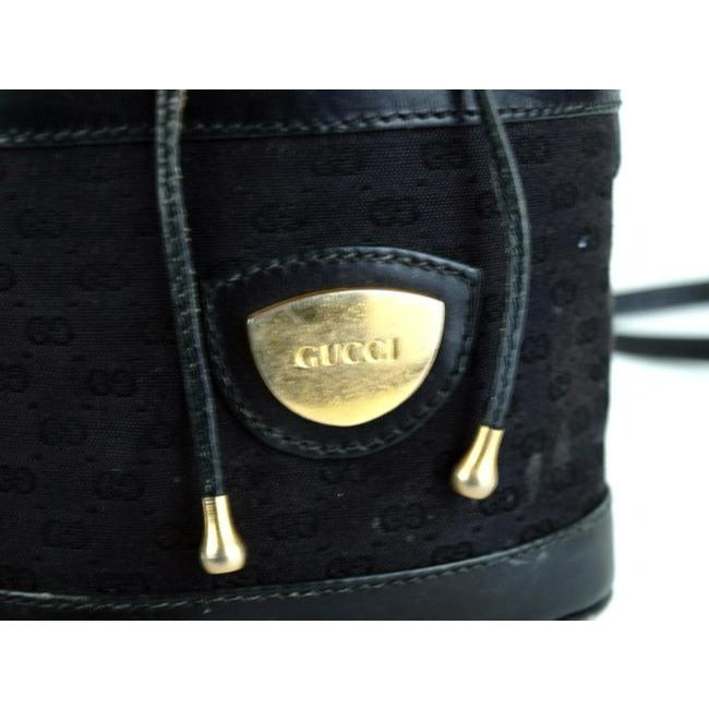 Gucci Early Cross Body Bucket Purses Black Small G Logo Print Logo Print Canvas And Black Leather Wi