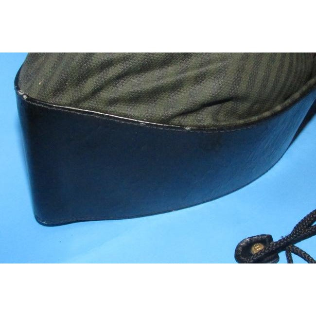 Fendi Early By Karl Lagerfeld Drawstring Fan Purse Black Thin Striped Print Canvas And Hard Black Le