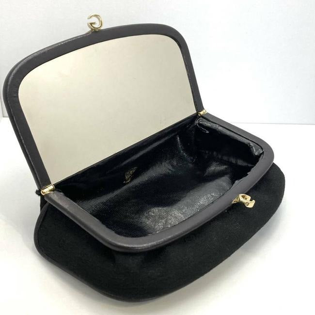 Gucci Vintage Boxy Hinged Top Black Micro Guccissima Print Silk And Leather Clutch