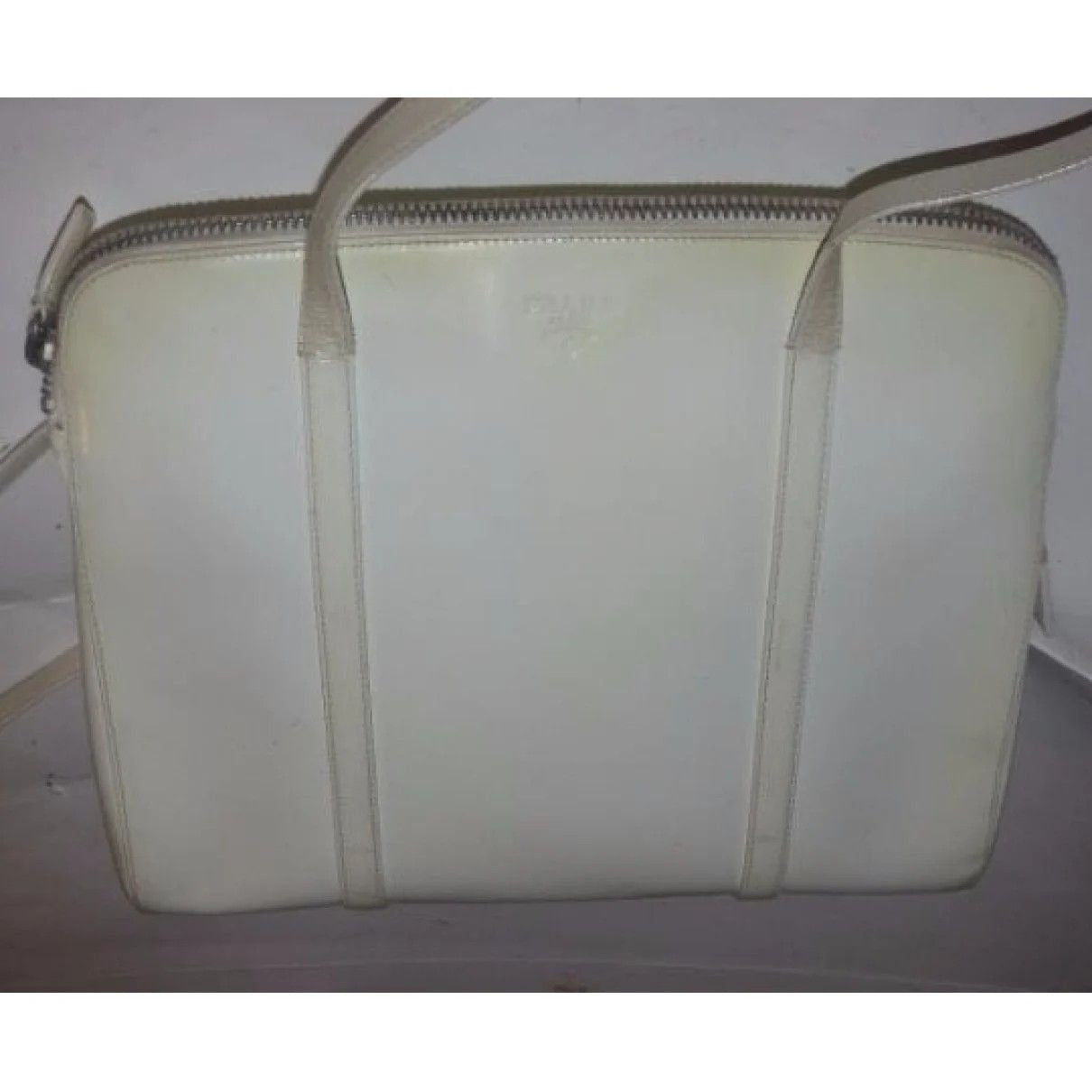 Prada, ivory patent leather, retro, plus size, gorgeous, satchel with two longer handles