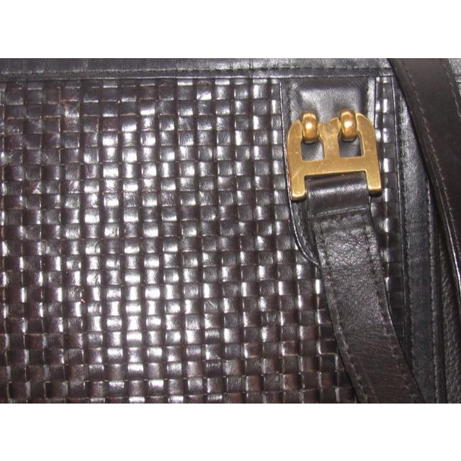 Bally Vintage Pursesdesigner Purses Black Woven And Smooth Leather Satchel