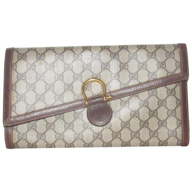 Gucci Vintage Pursesdesigner Purses Large G Logo Print Coated Canvas And Leather In Browns Clutch