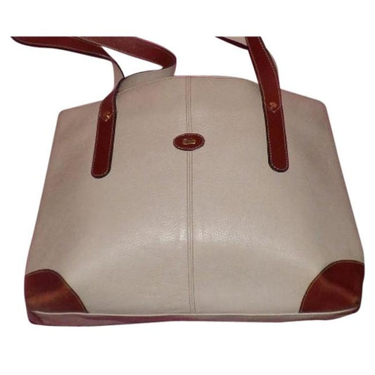 Bally Vintage Pursesdesigner Purses Cream Leather With Burnt Orange Leather Accents Tote