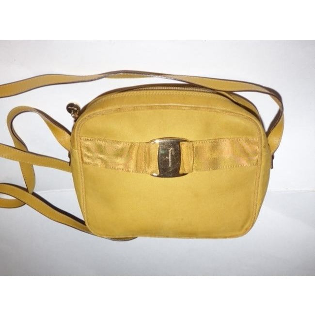 Salvatore Ferragamo Vara Ribbon Mustard Yellow Suede And Leather Cross Body Bag