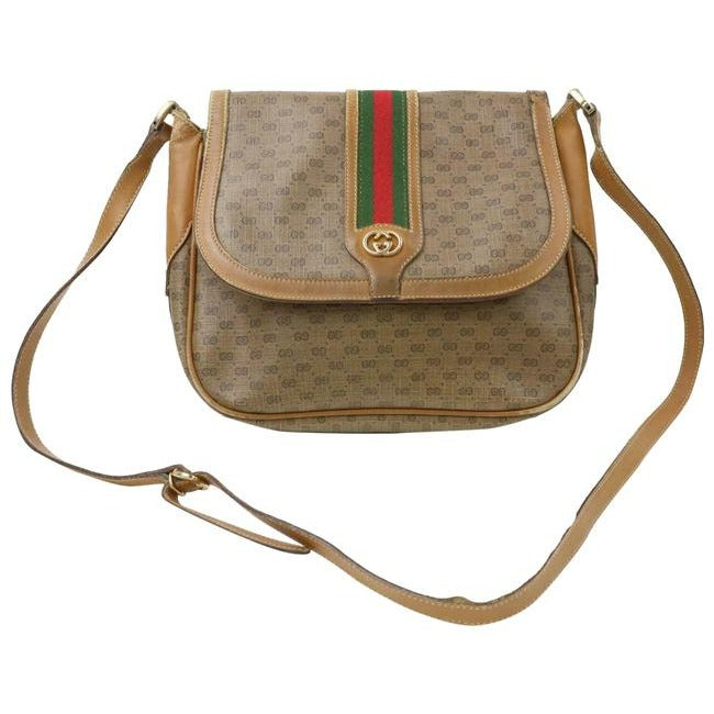 ON SALE! Gucci Sherry Line Micro Guccissima Cross Body Camel Brown Red Green Stripe Leather