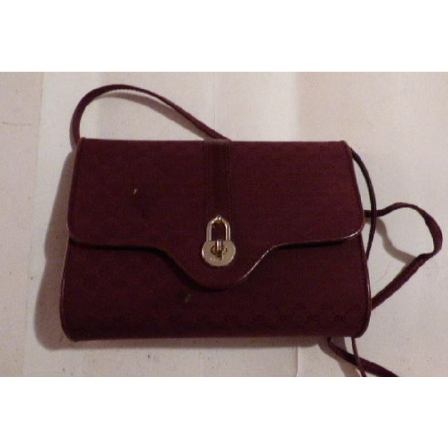 Gucci Vintage Burgundy With Small G Logo Print Canvas Leather Shoulder Bag