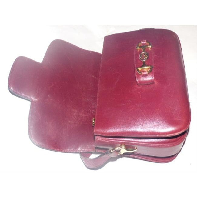 SOLD! Gucci Horsebit W Clasp Burgundy Leather Shoulder Bag