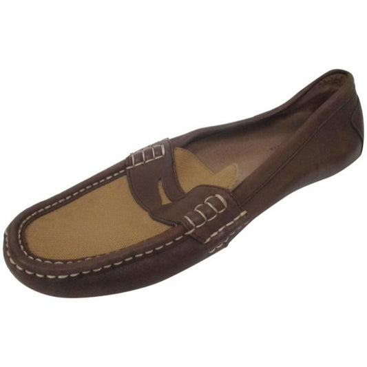 Ralph Lauren Brown Leather Canvas Driving Penny Loafer