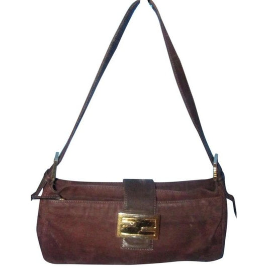 Fendi Shoulder Bag Multiple Hobo Compartment Style Brown Suedepurple Enamel Ff And Leather Satchel