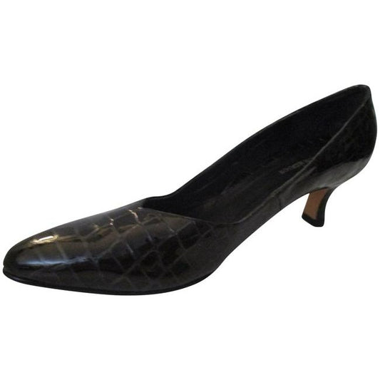 Ros Hommerson Brown Croc Patent Narrow Almond Toe Tip Pumps Size Us