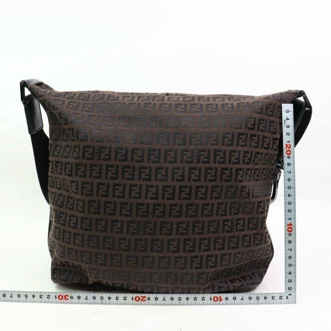 Fendi Shoulder Cross Body Blackbrown Zucchino Print Canvas And Leather Hobo Bag