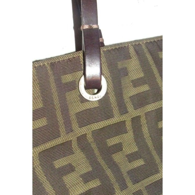 Fendi Brown Tobacco Zucca Large F Logo Print Canvas And Brown Leather Tote