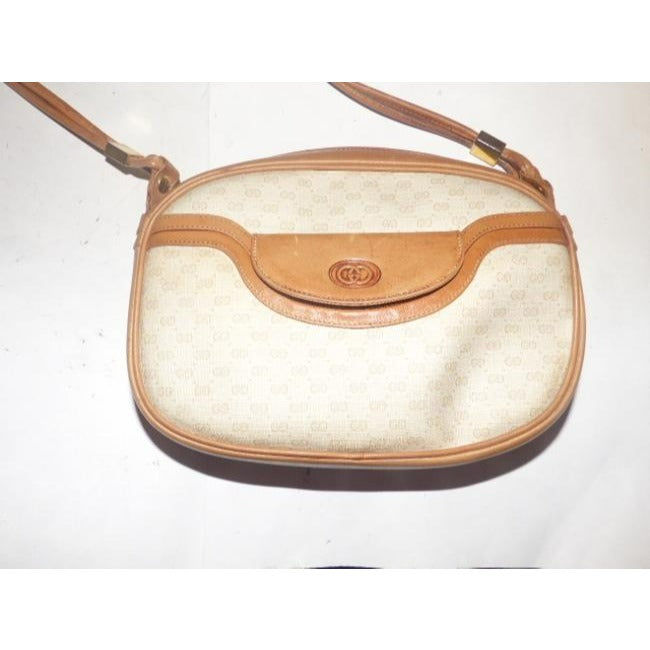 Gucci Vintage Camel Small G Logo Print On Ivory Camel Leather