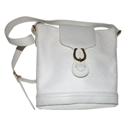 Gucci Vintage White Small G Logo Coated Canvas And White Leather And Satchel