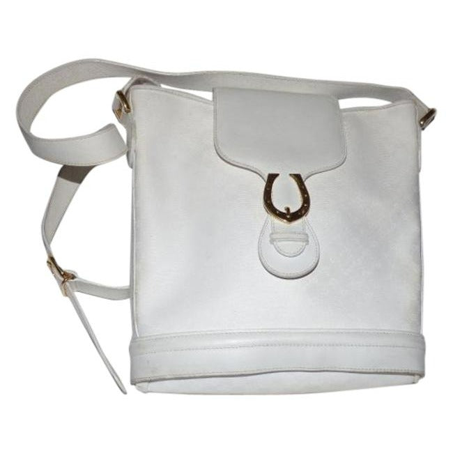 Gucci White Micro Logo Print Leather Horseshoe Bucket Bag