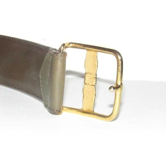 Gucci Grey Leather Belt with Gold GG Bamboo Engraved Buckle