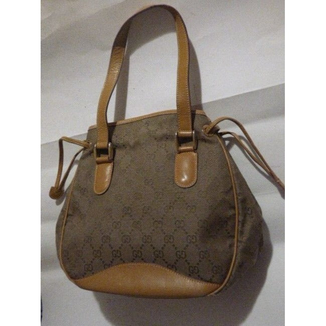 Gucci Vintage Shades Of Brown Canvas And Leather Satchel