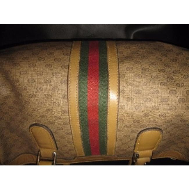 Gucci Vintage Coated Canvas With Small G Logo Leather In Browns With Wide Red Green Stripe