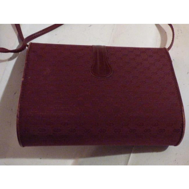 Gucci Vintage Burgundy With Small G Logo Print Canvas Leather Shoulder Bag