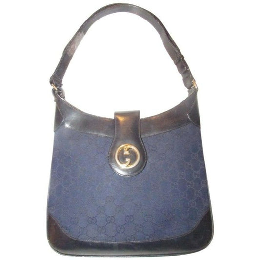 Gucci Navy Guccissima Print Canvas Black Leather