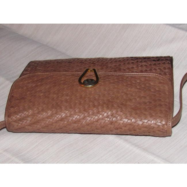 Gucci Vintage Woven And Smooth Two Way Style Purse Brown Leather Shoulder Bag