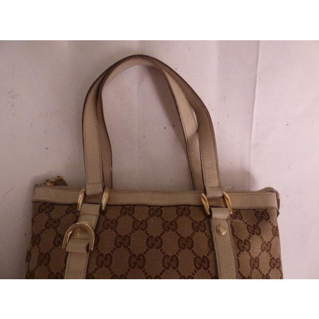 Gucci Abbey Vintage Brown Large Logo Print Canvas And White Leather