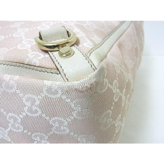 Gucci Abbey Vintage Pink Large G Logo Print Canvas And White Leather Tote