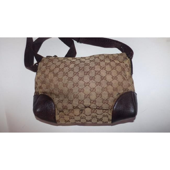 Gucci Gg Web Cross Brown Large G Logo Print Canvas And Leather