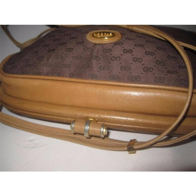 Gucci Vintage Shades Of Brown With Small G Logo Print Canvas Leather And Cross Body