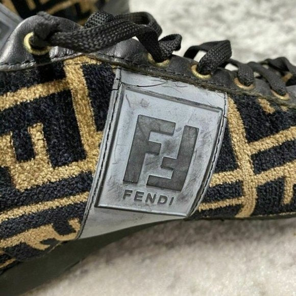 Fendi Tobacco Zucca Print Faux Fur Sneakers