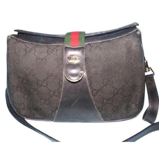 Gucci Guccissima Print Top Flap Snap Cross Body Black Leather And Gg Leather