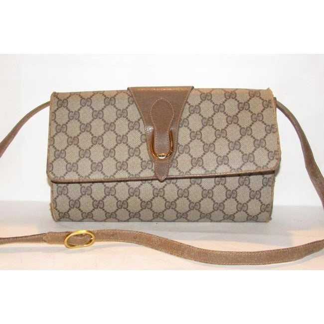 Gucci Horsebit Vintage Accessory Collection Two Way Brown Gg Canvas Bag