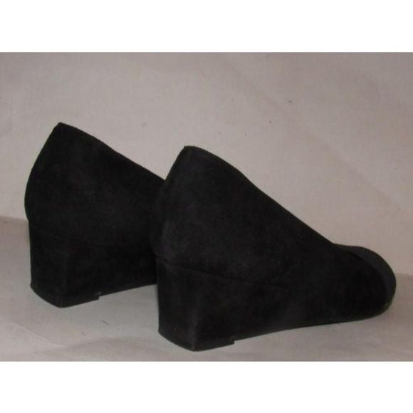 Stuart Weitzman Black Suede Wedges w Fabric Accents