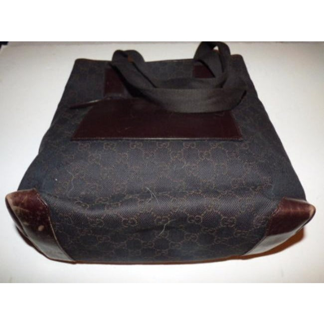 Gucci Vintage Brown Large G Logo Print Canvas And Leather Tote