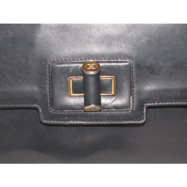 Gucci Vintage Dark Navy Blue Leather With A Cool Gold And Leather Bamboo Accent